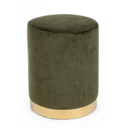 Green velvet effect pouf with gold band cm 35 x 40 h