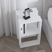 White Lonie Bedside Table with 2 Open Compartments - 55cm H x 30cm D x 34cm W
