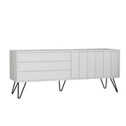 White TV Stand with Flip-Down Doors - 57cm H x 139cm W x 36cm D