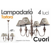 Lampadario con 4 luci stile shabby tortora con paralumi