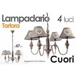 Lampadario con 4 luci stile shabby tortora con paralumi