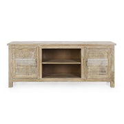 Mayra 2-door low cabinet in natural wood 150x40x60h cm