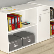 Reversible white desk 4 white compartments 210x60xh.74 cm