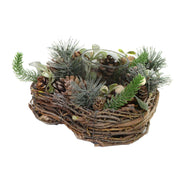 Candle holder with pine cones and white berriescm19x19h9,5