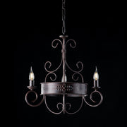 Black lacquered iron chandelier with rust decoration 3 lights with friezes