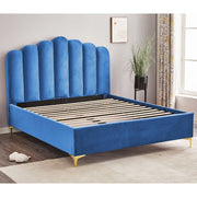 Blue Upholstered Storage Bed Artu with Scalloped Headboard L 171 x W 209 x H 138 cm