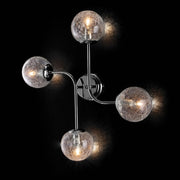 4 lights polished chrome iron ceiling lamp with transparent crackle blown glass spheres