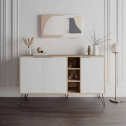 Clara oak sideboard 3 white doors 142x35.5x83h