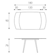 Extendable table in tempered glass with gray top 120/180x90h cm