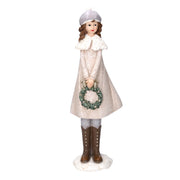 Little girl resin statue with white garland cm8x12h31,5