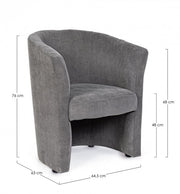 Armchair in wood and Anthracite fabric BELIZE 64,5x63x h76 cm