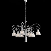 Shabby white iron chandelier Alabaster White glass lampshades eight lights 81x h58 cm
