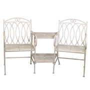 Two-seater bench with Ragusa iron table and white umbrella stand