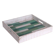 Squared white green wood seaside tray cm37x37h6