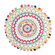 Pouf in yellow orange velvet with pompom