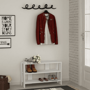 Shoe rack entryway White tone with black coat hanger