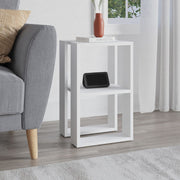 White Lonie Bedside Table with 2 Open Compartments - 55cm H x 30cm D x 34cm W