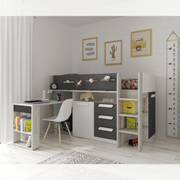 Loft bed 6020 anthracite white with pull-out desk