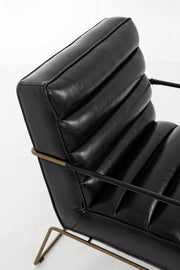 Armchair with painted steel structure and seat covered in black imitation leather 62.5x74x80-45-56h cm