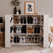 Shoe cabinet Satos02A white 2 doors and 8 shelves