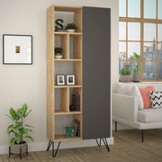 Jedda Oak Bookcase with Anthracite Door 80.6 x 29.6 x 191 cm