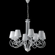 Suspension chandelier in shabby iron White lampshades eight lights 67x h68 cm