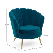 Vintage retro armchair in peacock blue velvet cm 80 x 76 x84 h