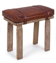 Rectangular stool in wood and leather Charleston cm 54 x 30 x 53