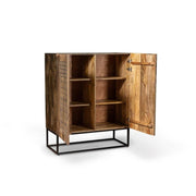 Brown mango wood sideboard 2 doors 6 internal compartments 100x45xh.120 cm