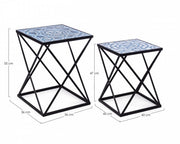 Set of 2 NEAPOLIS coffee tables in steel with mdf top decorated with print 55h 47h cm