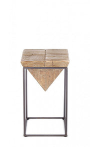 Steel stool with seat in fir wood PRISMY 25,5x25,5x h46 cm