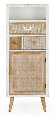 Cabinet 1 Door 2 Drawers Eloise in natural wood cm 48x35x121h