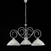 Shabby white iron chandelier three lights white glass lampshades 78x h54 cm