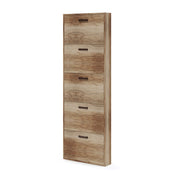 Slim shoe cabinet with 5 flaps country walnut melamine wood h.180x65x15 cm
