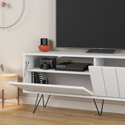White TV Stand with Flip-Down Doors - 57cm H x 139cm W x 36cm D