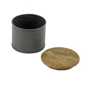 Metal jar with gray wooden cap cmø10h8