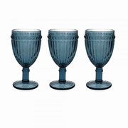 Set of 3 blue goblets 310 cc Dorico in blue glass