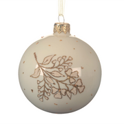 Milk white Christmas ball with flower Ø8 cm