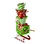 Metal sled with green presents cm26x51h115