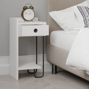 Sirius white bedside table with drawer and left black metal leg