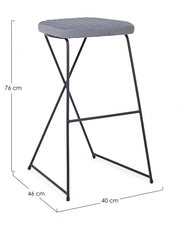 Bar stool in steel and velvet Gray KINSLEY 40x46 h76 cm