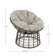Outdoor armchair in gray natural fiber with MOLLY cushion diameter 69x92x h78 cm