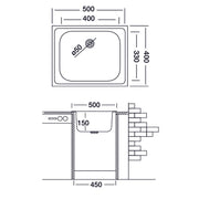 One bowl built-in satin stainless steel kitchen sink 40x50 cm