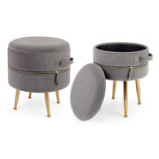 Set 2 Storage stool with velvet effect Pavlina Dark Gray