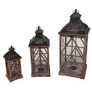 Square walnut wood metal lantern 1-3 cm32x32h78