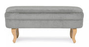 Chenille vintage storage bench in light gray velvet 102x41x49h cm
