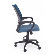Blue office chair with wheels and armrests