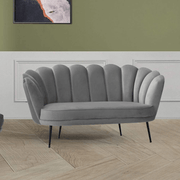 Orel two-seater sofa in pearl gray shell-shaped velvet