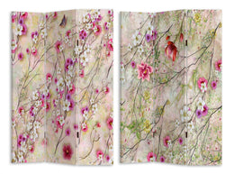 Natural 3-Panel Printed Room Divider with Branches and Flowers 120.6x2.5xH180.6x2.5