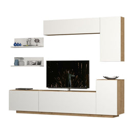 3 flap storage wall with white oak wall units 200x35xh.40 - 60 cm